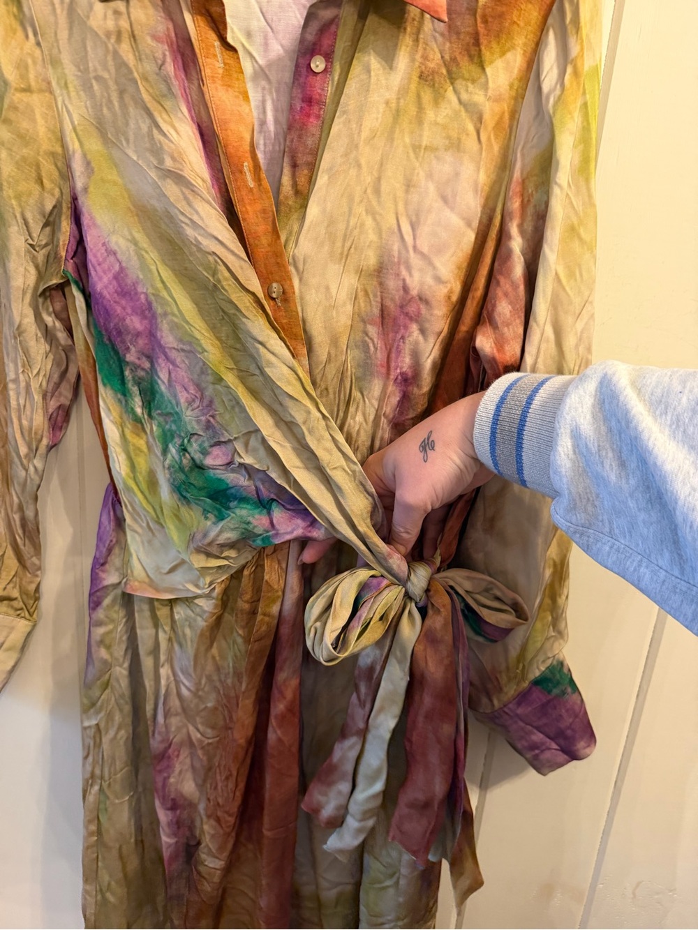 Anthropologie Multicolor Tie-Dye Midi Wrap Dress, Size Large - Picture 3 of 9